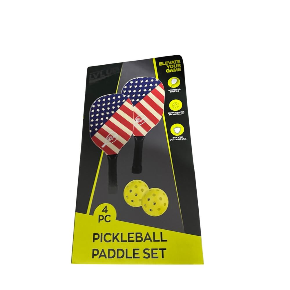 USA Flag Pickleball Paddle Set – 4 Piece Kit (2 Paddles + 2 Balls) – NEW